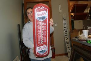 Vintage 1950's Pepsi Cola Metal Thermometer Sign