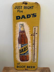 Vintage Dad's Root Beer Metal Thermometer Sign