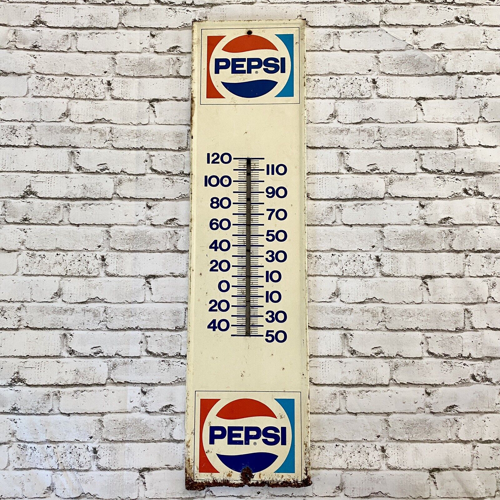 Pepsi Metal Advertising Thermometer Sign - 28" x 7