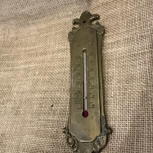 Victorian Art Nouveau Cast Brass Thermometer