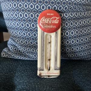 1950s Coca Cola Metal Button Thermometer Sign