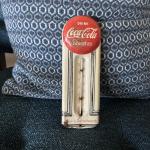 1950s Coca Cola Metal Button Thermometer Sign