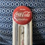 1950s Coca Cola Metal Button Thermometer Sign