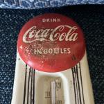 1950s Coca Cola Metal Button Thermometer Sign