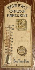Puritan Beauty Powder Co. Antique Thermometer Sign 21”