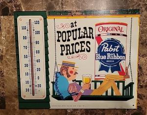 1960s Pabst Beer Guy Metal Thermometer Sign