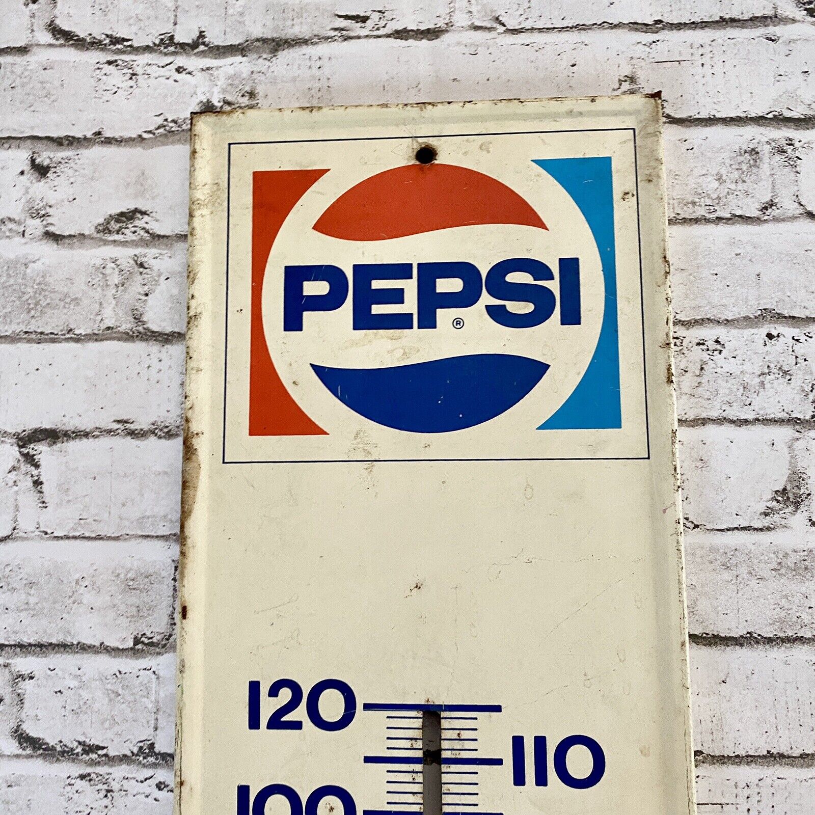 Pepsi Metal Advertising Thermometer Sign - 28" x 7