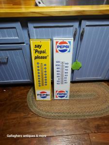 Vintage Pepsi Thermometers - Embossed Cola Sign Pair