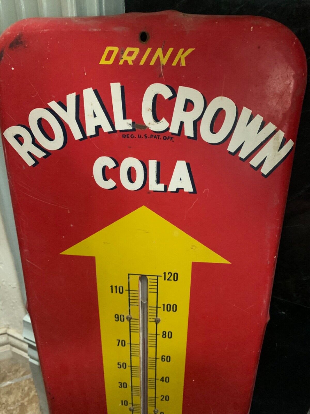 Vintage Royal Crown Cola Enamel Thermometer - Rare