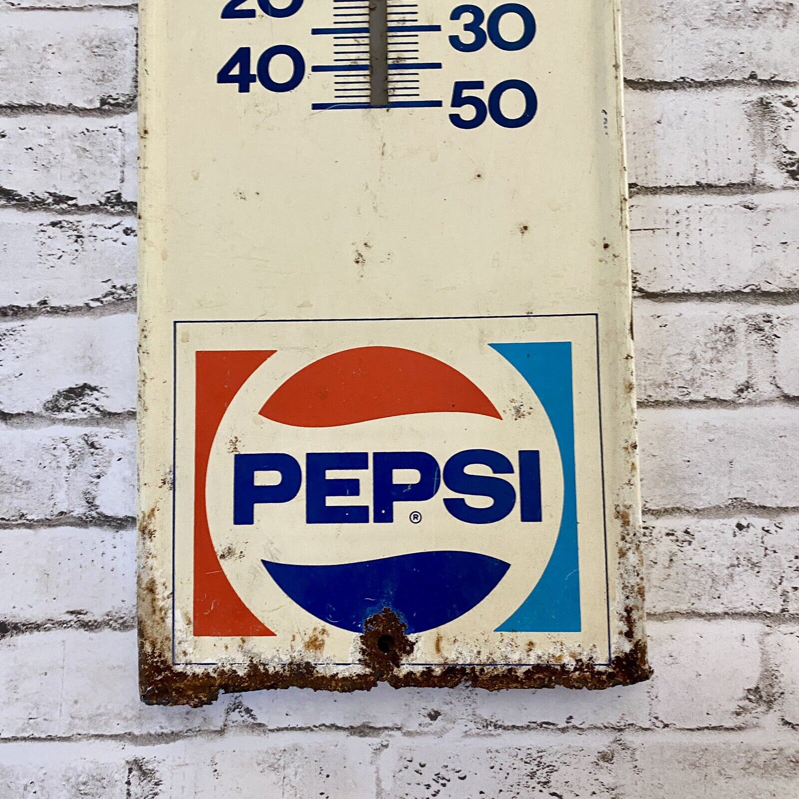 Pepsi Metal Advertising Thermometer Sign - 28" x 7