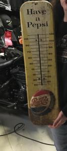 1950s Vintage Pepsi Cola Metal Thermometer Sign