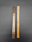 Vintage USA Wooden Brass Hand Held Thermometer