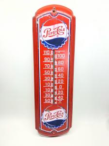 Vintage Pepsi-Cola Red Metal Thermometer Sign