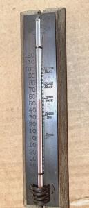 1930s Embossed Wood & Brass Outdoor Thermometer