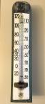 Antique 18" Outdoor Barn Porcelain Thermometer Blue Alcohol Wood Mounted Crude