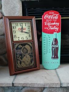 Large Coca-Cola Wall Clock And Metal Sign Thermometer