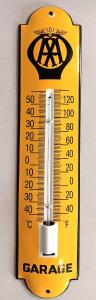 VINTAGE AAA AUTO CLUB PORCELAIN METAL THERMOMETER GASOLINE GARAGE 12" SIGN