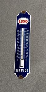 VINTAGE 12” ESSO GASOLINE PORCELAIN THERMOMETER SIGN CAR GAS OIL MOTORCYCLE