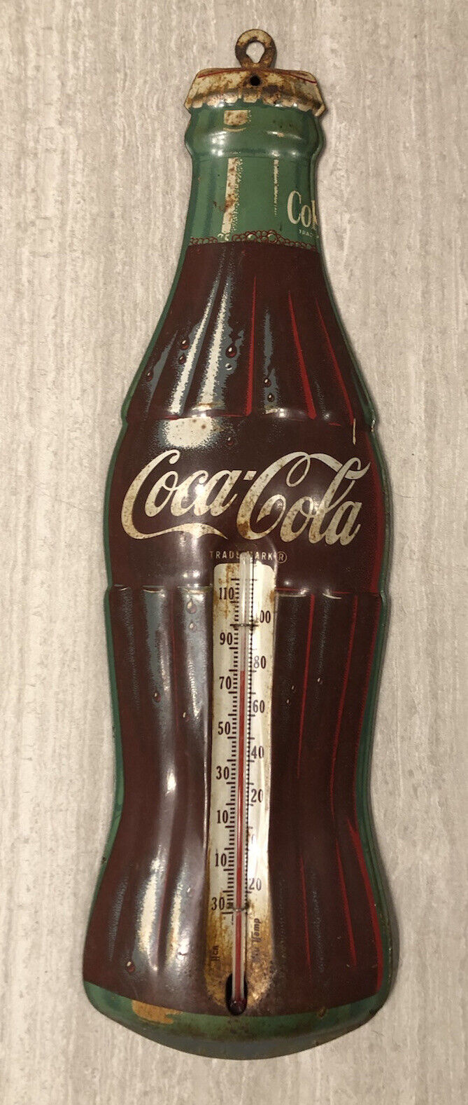 Vintage Coca Cola Tin Thermometer - Robertson Antique