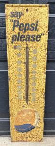 1965 "Say Pepsi, Please" Metal Thermometer with Patina