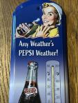 Pepsi Cola Metal Tin Advertising Thermometer