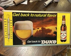 Vintage 70s Duke Beer Thermometer Advertising Sign