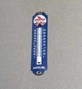 Vintage Chevron Porcelain Thermometer Gas & Oil Sign