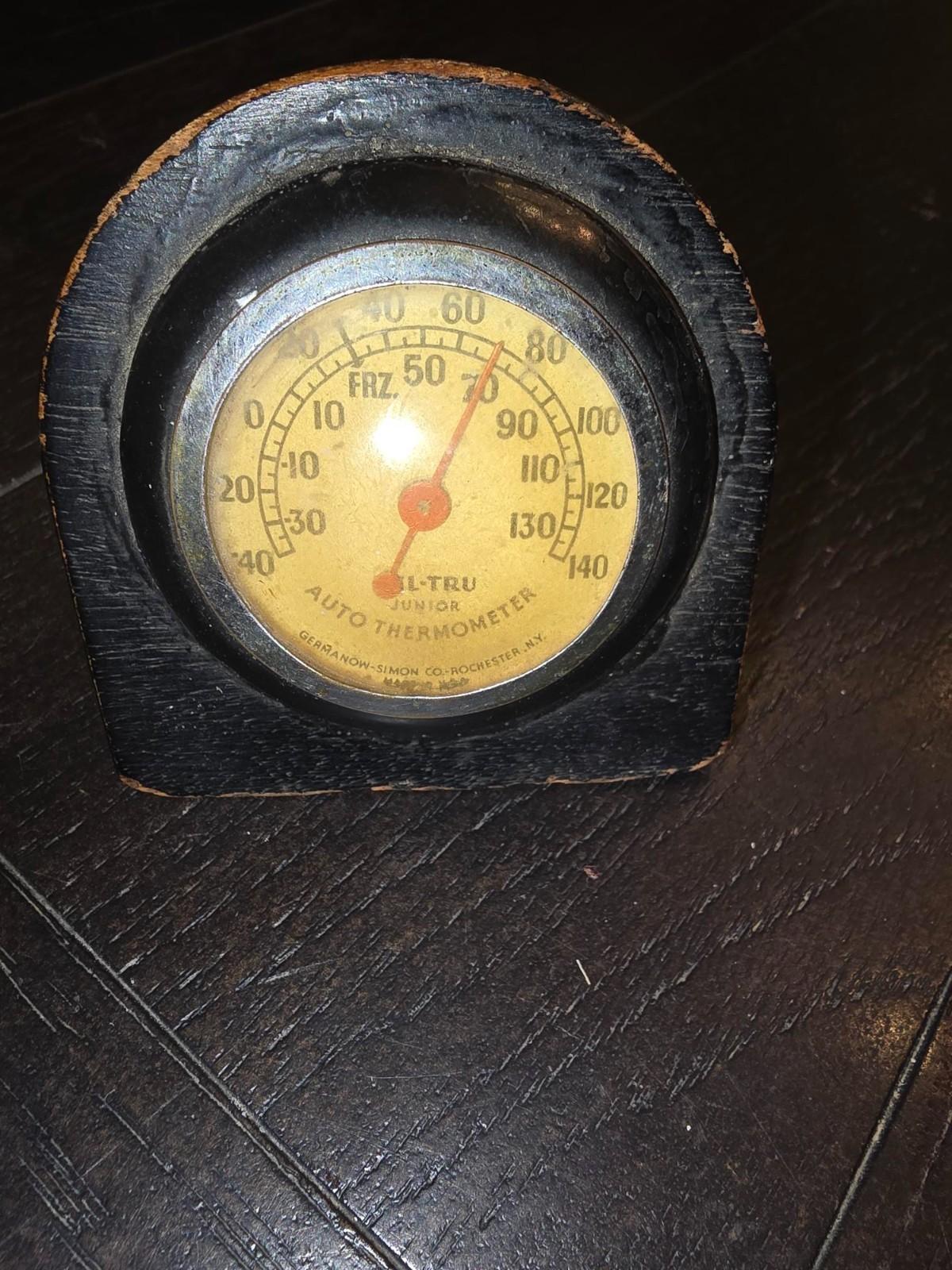 Vintage Germanow-Simon Chrome Wood Car Thermometer