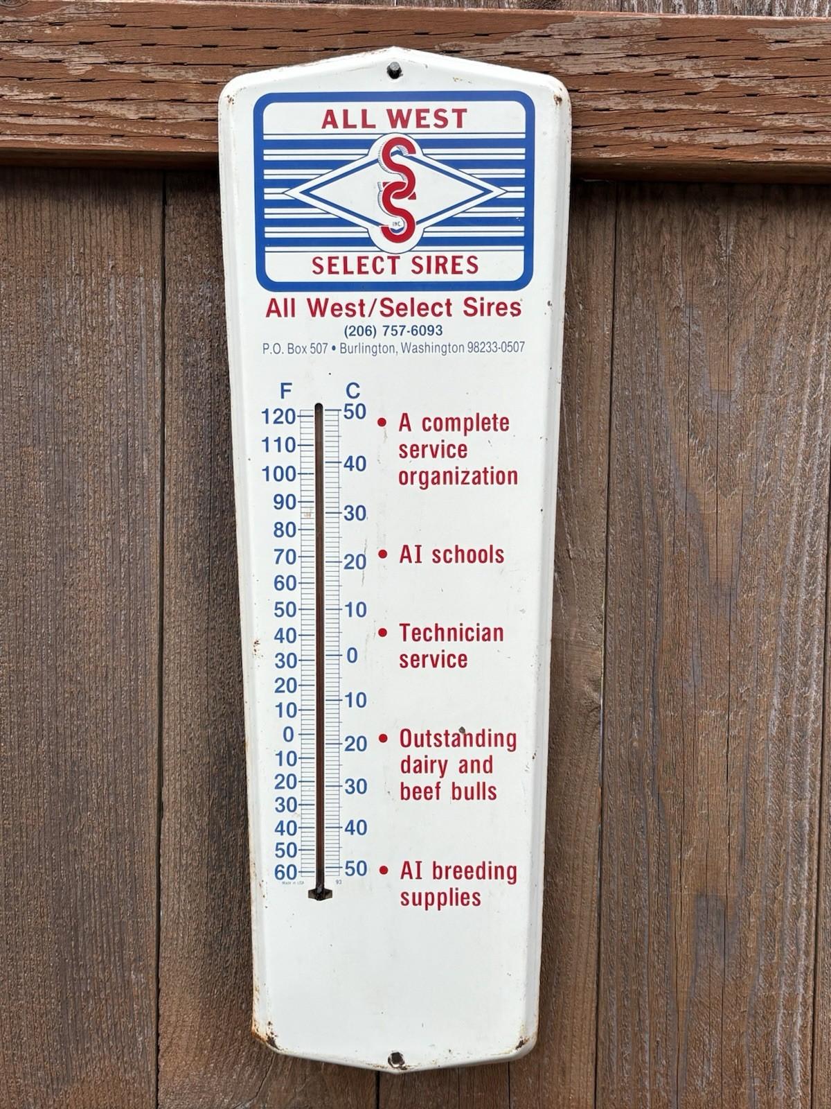Vintage All West Cattle Ranch Thermometer