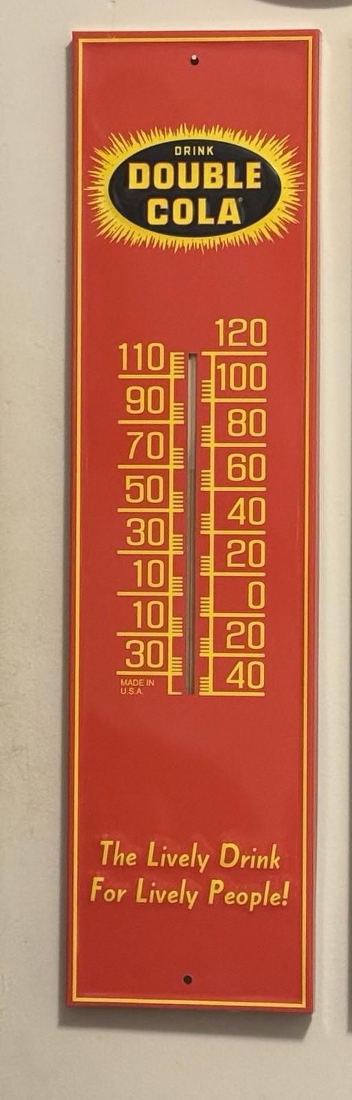 Vintage Double Cola Metal Thermometer - 7" x 28