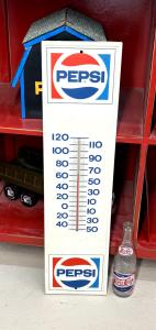 Vintage Pepsi Cola Metal Thermometer 28"x7