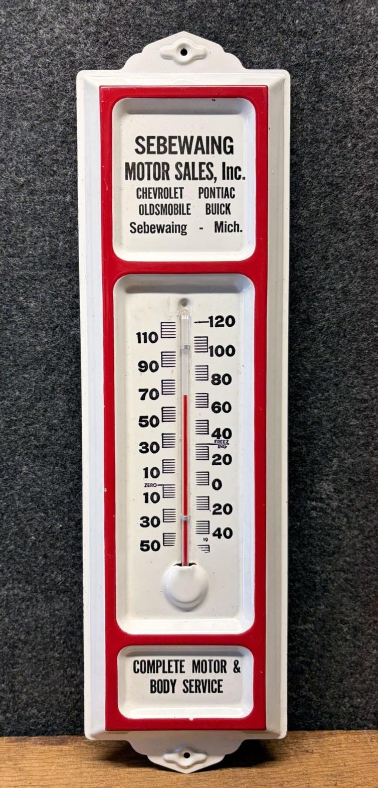 1960s Sebewaing MI Chevy Pontiac Buick Thermometer Sign