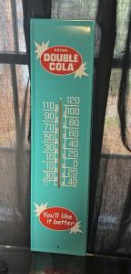 Vintage Double Cola Metal Thermometer - 7" x 28