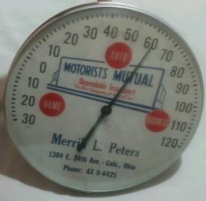 1950s Vintage Motorists Mutual Insurance Thermometer