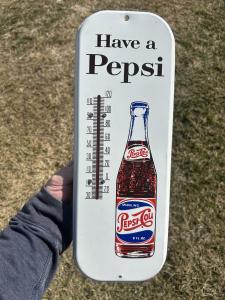 Pepsi Cola Vintage Painted Metal Thermometer Sign