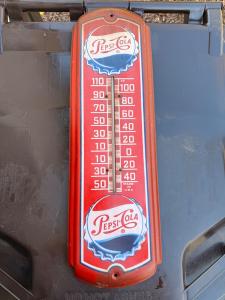 1950s Pepsi Cola Vintage Metal Thermometer 27" X 8