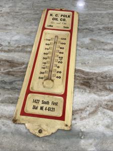 Polk Oil Co Antique Thermometer Metal Sign