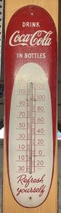 1950's Coca-Cola "Cigar" Metal Thermometer