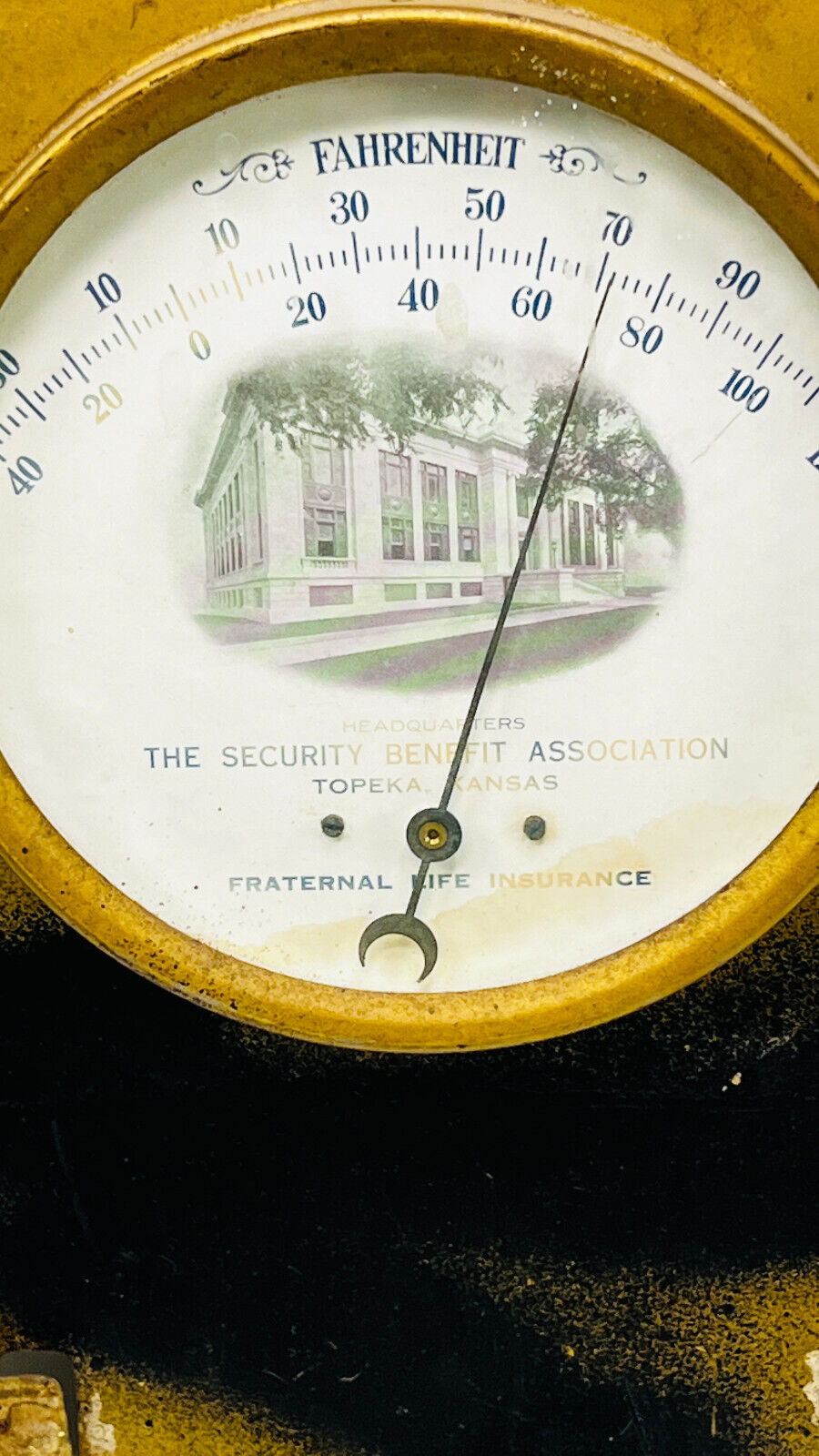 Vintage Security Benefit Topeka KS thermometer advertising