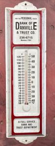 Vintage Bank of Danville Metal Thermometer 13" x 3.75