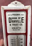 Vintage Bank of Danville Metal Thermometer 13" x 3.75