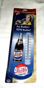 Pepsi-Cola Any Weather Metal Thermometer 17" x 5
