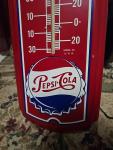 1950s Pepsi Cola Metal Thermometer with Bottle Cap
