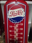1950s Pepsi Cola Metal Thermometer with Bottle Cap