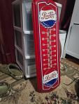1950s Pepsi Cola Metal Thermometer with Bottle Cap