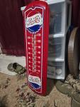 1950s Pepsi Cola Metal Thermometer with Bottle Cap