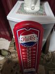 1950s Pepsi Cola Metal Thermometer with Bottle Cap