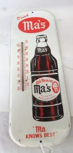 Vintage Ma's Root Beer Tin Wall Thermometer
