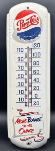 Pepsi Cola Metal Wall Thermometer Bottle Cap Sign