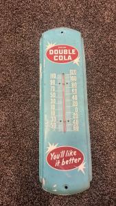 1950s Double Cola Metal Advertising Wall Thermometer